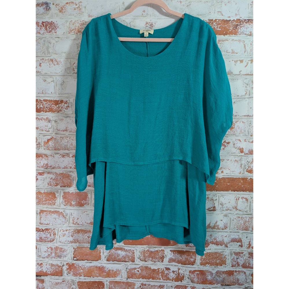 Umgee Layered Tunic‎ Top Womens S Teal Green Boho Short Sleeve G2063